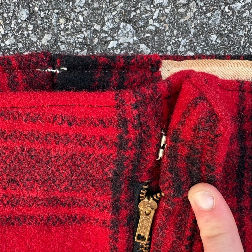 Vintage 50s 60s Wool Hunting Pants Buffalo Plaid Red Black Knit Cuff Talon Zip - Picture 2 of 7